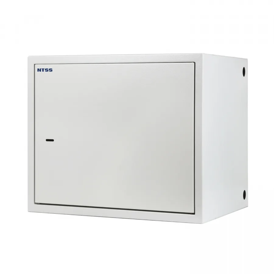 Шкаф настенный антивандальный распашной NTSS WAR 8U 550×400мм, 2 профиля 19, сварной, серый RAL 7035