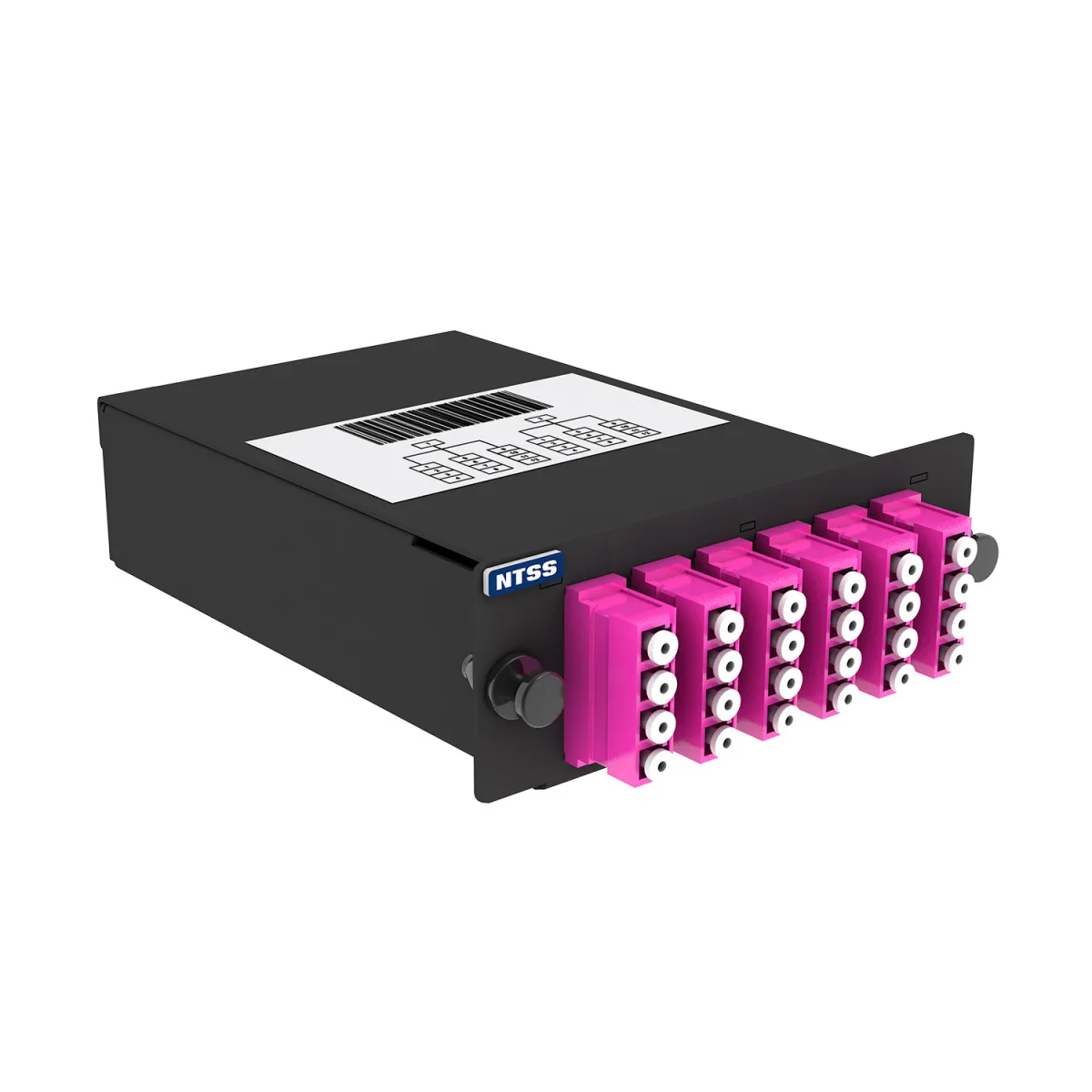 Кассета кроссовая NTSS 2 разъема MPO/UPC (male) 50/125 OМ4, на 24 LC/UPС (6 QLC/UPC), полярность U, черный