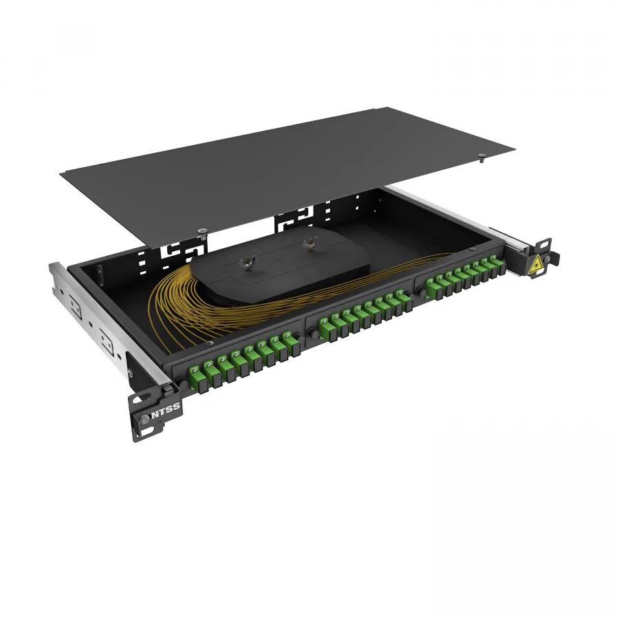 Кросс 19" NTSS PREMIUM выдвижной, предсобранный 1U, 8 портов SC/APC, 9/125 мкм, черный