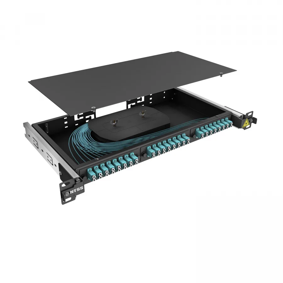 Кросс 19" NTSS PREMIUM выдвижной, предсобранный 1U, 8 портов LC/UPC duplex, 50/125 мкм OM3, черный