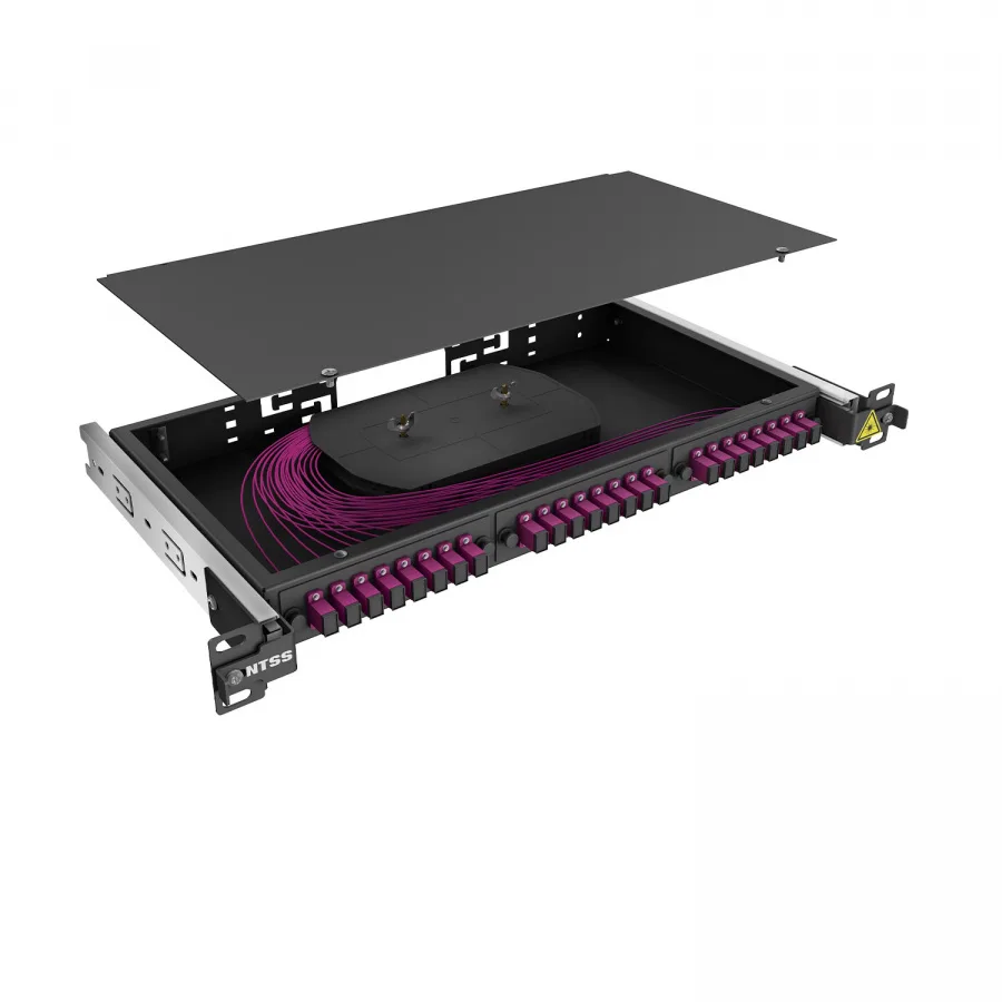 Кросс 19" NTSS PREMIUM выдвижной, предсобранный 1U, 24 порта SC/UPC, 50/125 мкм OM4, черный