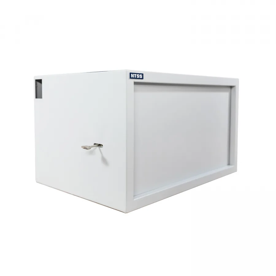Шкаф настенный антивандальный пенал NTSS WAP 9U 600×400мм, 2 профиля 19, сварной, серый RAL 7035