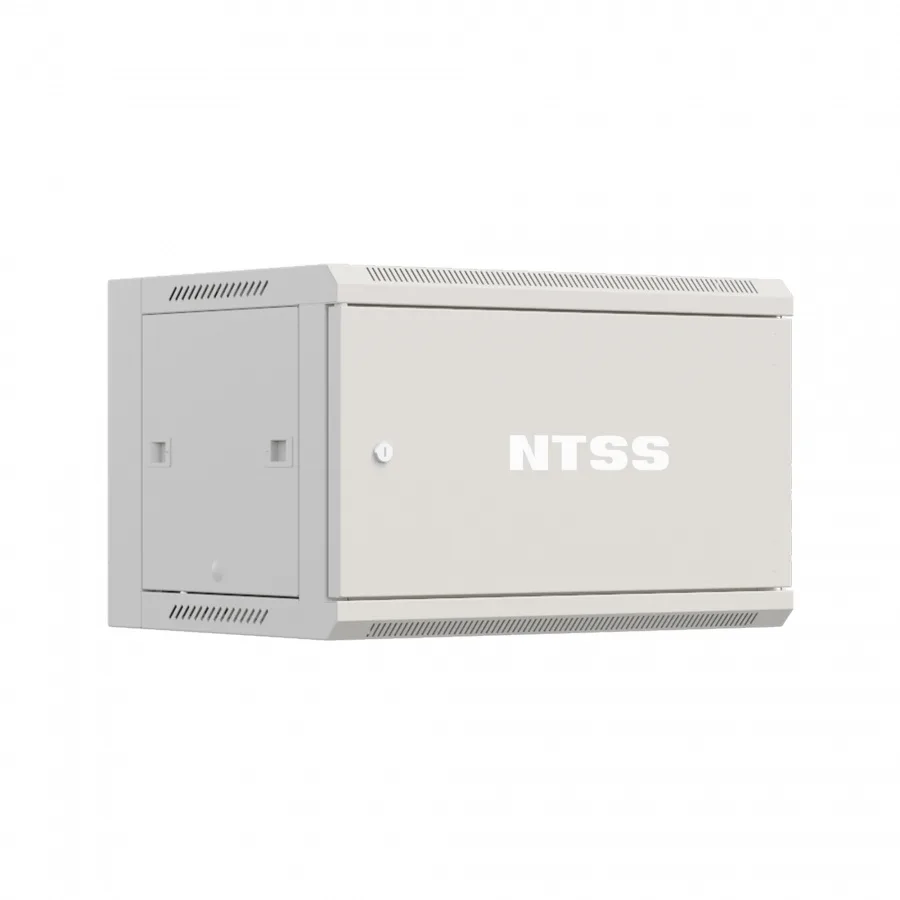 Шкаф настенный телекоммуникационный NTSS W 6U 600х600х370мм, 2 профиля 19, дверь сплошная металл, боковые стенки съемные, разобранный, серый RAL 7035