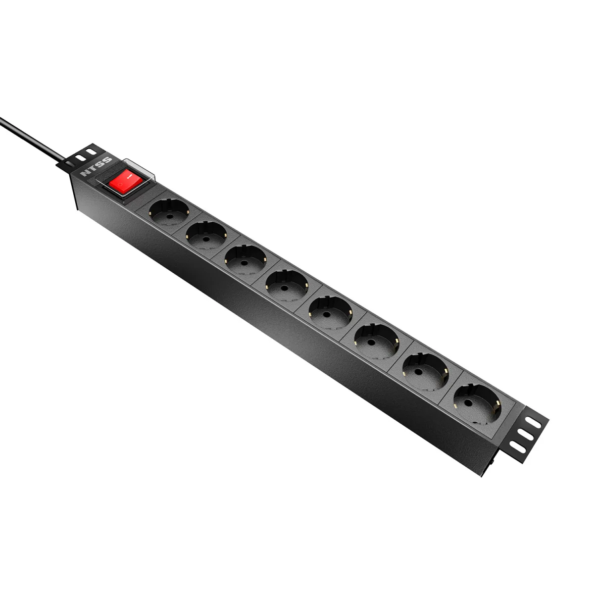 Блок розеток NTSS, 19", 1U, алюминий, 1ф10A, 2.3кВт, (8) Schuko CEE 7/7, выкл. с подсв.и крыш., вх. 60320 С14