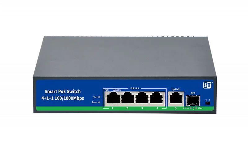 Коммутатор ST-S42POE, (4G/1G/1S/65W) , Switch POE 4-х портовый