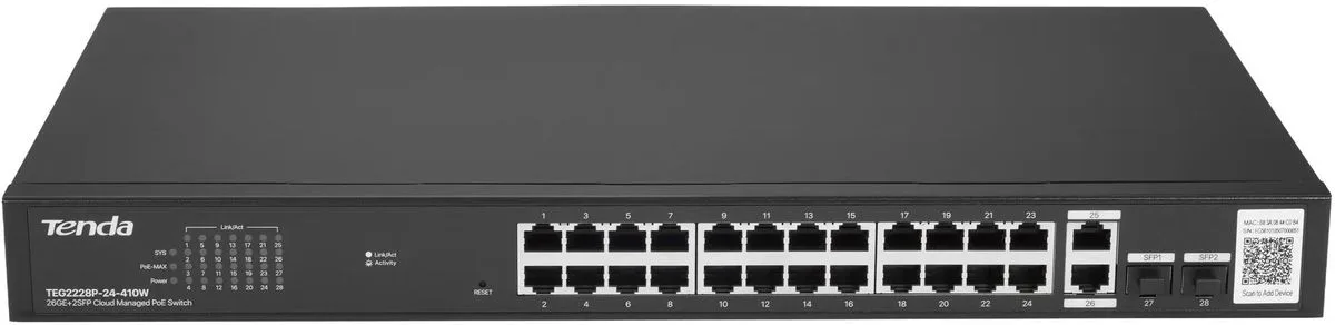 TEG2228P-24-410W Коммутатор PoE 24-портовый Tenda