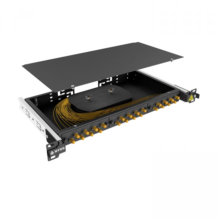 Кросс 19" NTSS PREMIUM выдвижной, предсобранный 1U, 16 портов ST/UPC, 9/125 мкм, черный