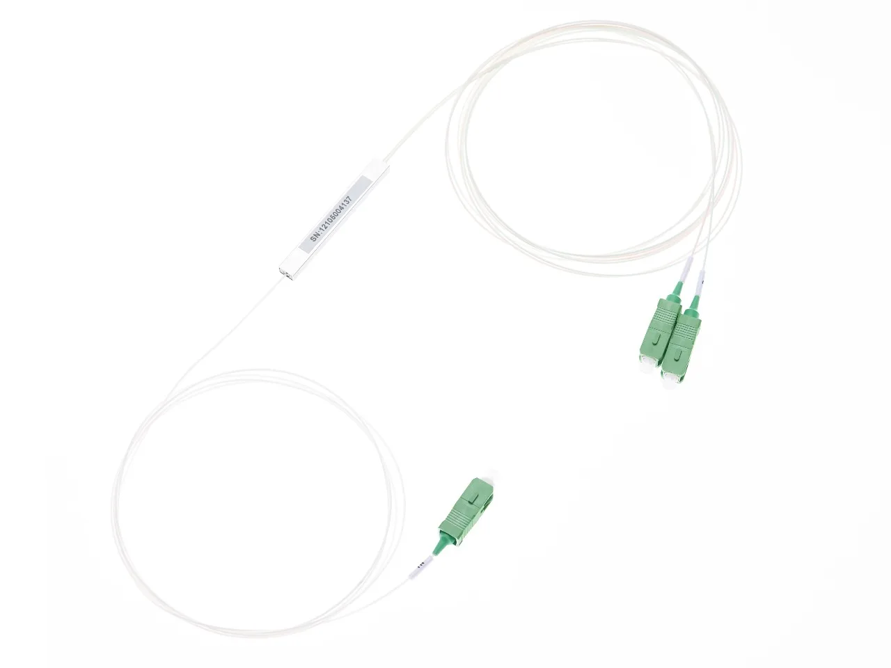 Сплиттер PLC, 1x2, гильза, кабель 0,9мм 1,5м G.657 SC(APC)