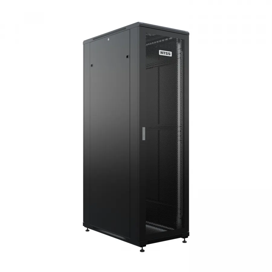Шкаф напольный универсальный телекоммуникационный NTSS R 47U 600х1000мм, 4 профиля 19, двери перфорированная и перфорированная, боковые стенки съемные, регулируемые опоры, разобранный, черный RAL 9005