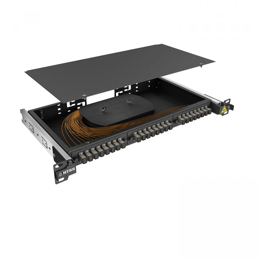 Кросс 19" NTSS PREMIUM выдвижной, предсобранный 1U, 16 портов SC/UPC, 50/125 мкм, черный