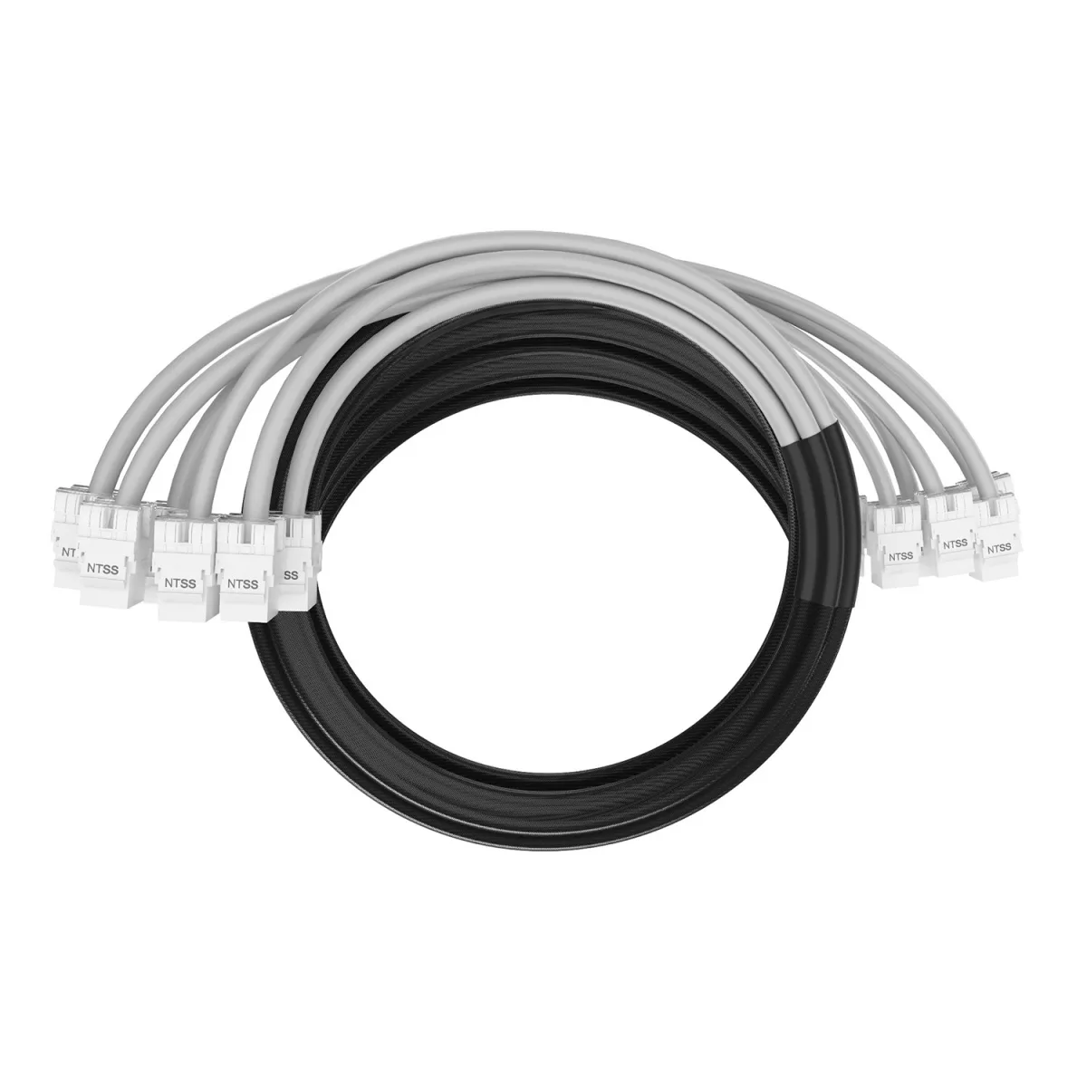 Кабельная сборка NTSS PREMIUM 6pc, UTP CAT6, оконцована разъемами KEYSTONE RJ45 UTP CAT6, заделка в чулке, вывод 0.6м, длина 19м, LSZH, серый
