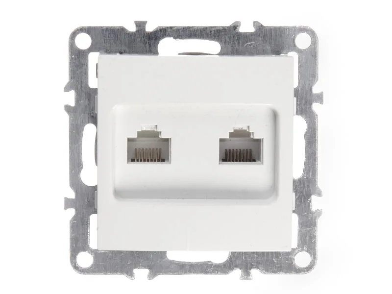 Компьютерная розетка двойная RJ45+ RJ45 в рамку, cat.5e, неэкранированная, пластик, IP20, (в 2-3-4 постовых рамках порты расположены вертикально) цвет белый NETKO Optima Electric