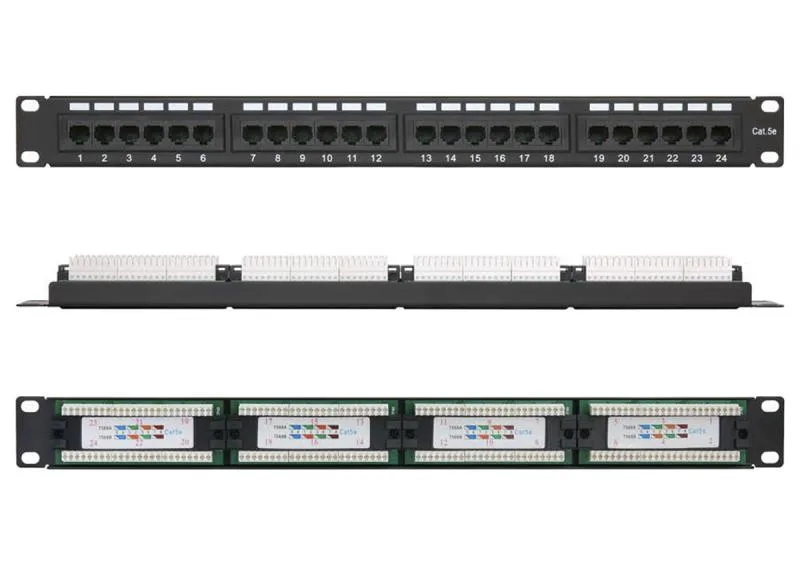 Патч-панель 19", 1U, 24 порта, Кат.5e, RJ45/8P8C, 110/KRONE, T568A/B, неэкранированная, ULAN