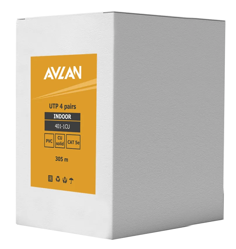 Кабель AVLAN, U/UTP 4 пары, 24AWG, кат.5e, 305 м