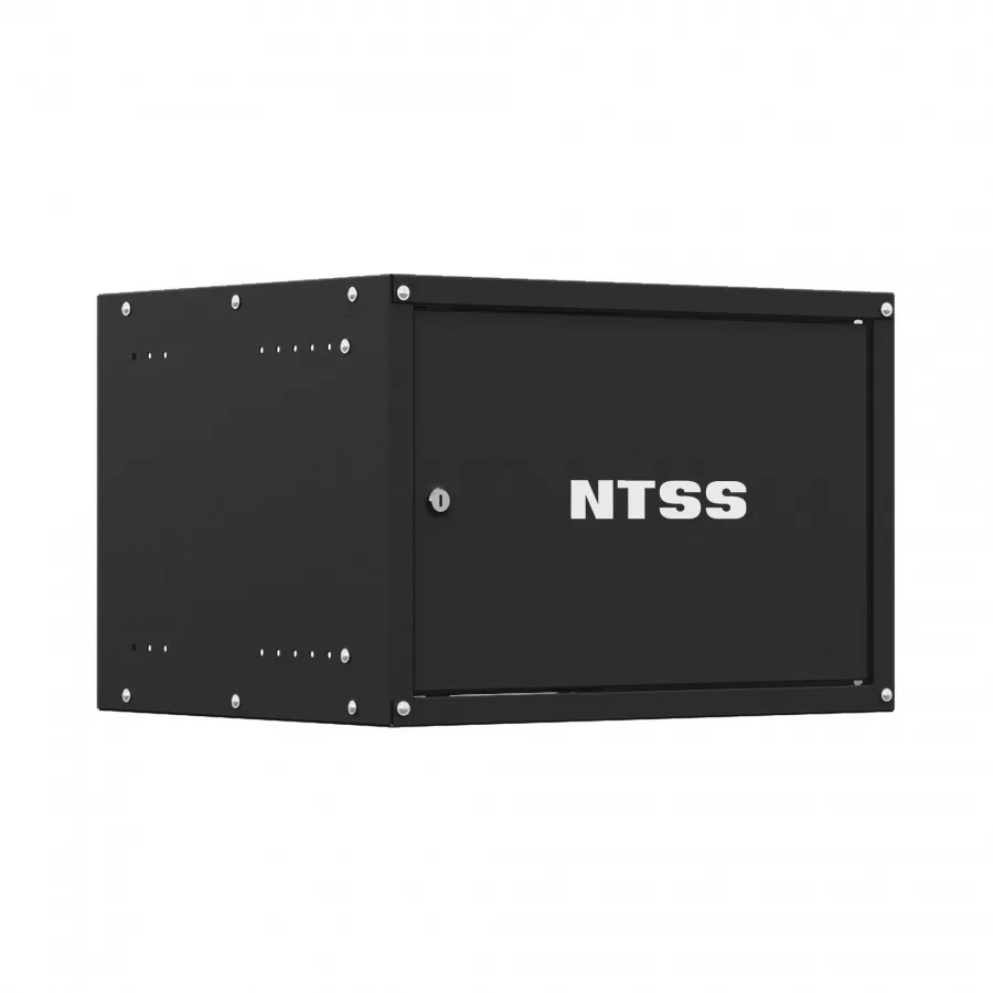 Шкаф настенный телекоммуникационный NTSS LIME 6U 550х450х370мм, 2 профиля 19, дверь сплошная металл, боковые стенки несъемные, разобранный, черный RAL 9005