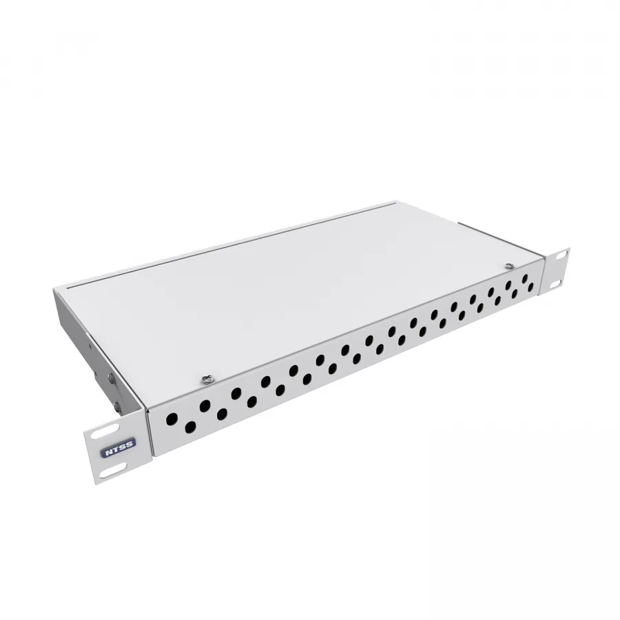 Кросс NTSS оптический 19'' укомплектованный 1U, 32 порта FC/UPC, 62.5/125 мкм (сплошная панель, сплайс-кассета, пигтейлы, КДЗС, адаптеры) серый RAL 7035