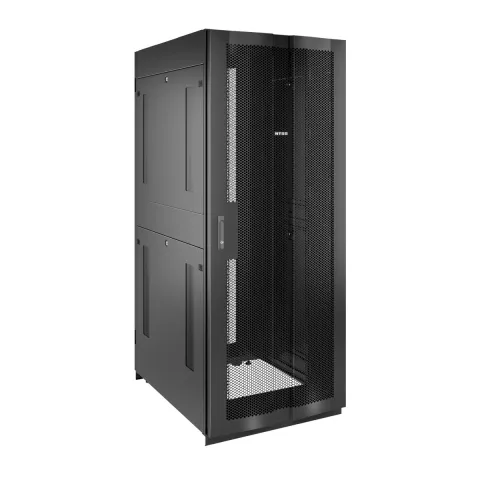 Шкаф напольный для ЦОД серверный NTSS ПРОЦОД PC-V248U 750х1070мм, 4 профиля 19, двойные боковые стенки, панель потолка с вводами, без панели пола, двери перфорированная и перфорированная двухстворчатая, регулируемые опоры, ролики, черный RAL 9005