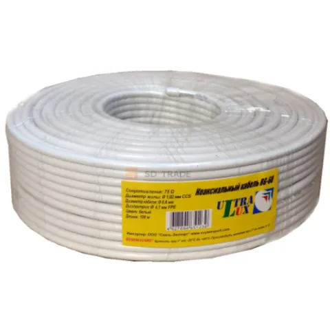 Кабель коаксиальный RG-6U Ultralux 75 Ом белый, 100м