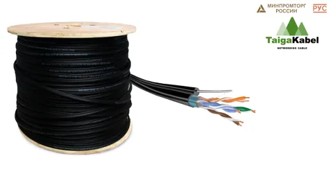 Кабель TaigaKabel F/UTP, Cat.5е, PE, 4х2х0,46-0,52, CU, Solid, OUTDOOR, RC, Черный, Steel wire, бухта 305 м