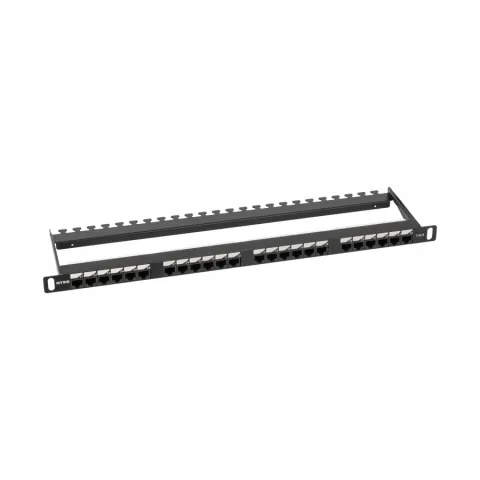 Патч-панель NTSS PREMIUM 0.5U 24 порта RJ45 UTP cat.6, Dual IDC с задним кабельным органайзером