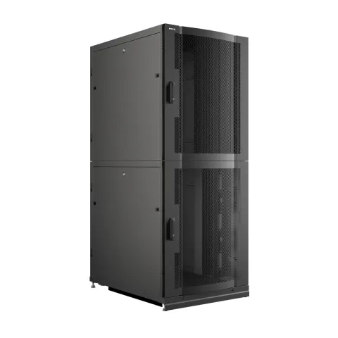 Шкаф напольный серверный NTSS CoDS 42U 800х1200мм, 2 секции по 20U, двойные боковые стенки, панель потолка и пола с щеточными вводами, двери перфорированная и перфорированная двухстворчатая, регулируемые опоры, ролики, черный RAL 9005