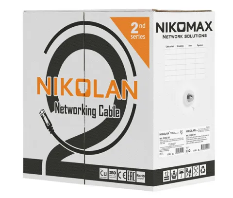 Кабель NIKOLAN U/UTP, 4 пары, Кат. 6, медь, внутренний, серый, PVC, 305 м
