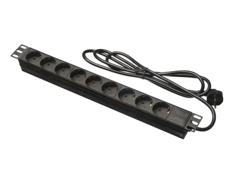Блок розеток 19", 16А, 9 розеток, шнур 2м, черный