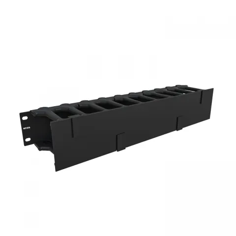 19'' Горизонтальный кабельный органайзер с пальцами и крышкой NTSS, 2U, глубиной 112 мм, черный RAL 9005