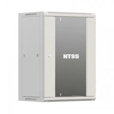 Шкаф настенный телекоммуникационный NTSS W 15U 600х600х770мм, 2 профиля 19, дверь стеклянная, боковые стенки съемные, задняя стенка, разобранный, серый RAL 7035