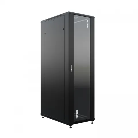 Шкаф напольный универсальный телекоммуникационный NTSS R 42U 800х1000мм, 4 профиля 19, двери стекло и сплошная металл, боковые стенки съемные, регулируемые опоры, разобранный, черный RAL 9005
