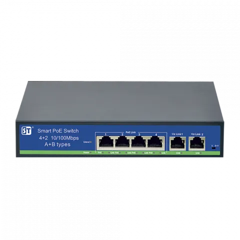Коммутатор ST-S44POE,(2М/78W/АВ), Switch POE 4-х портовый, для обеспечения проводных