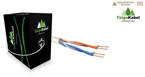 Кабель TaigaKabel U/UTP, Cat.5е, PVC, 2х2х0,46-0,52, CU,Solid, INDOOR, RC, Серый, бухта 500 м