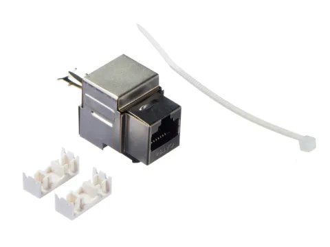 Модуль Keystone экранированный, RJ45, cat.5e, 90°, 110/Krone тип, под инструмент, KE, металлик, NETKO Expert CKC