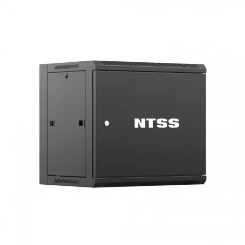 Шкаф настенный телекоммуникационный NTSS W 12U 600х450х635мм, 2 профиля 19, дверь сплошная металл, боковые стенки съемные, разобранный, черный RAL 9005