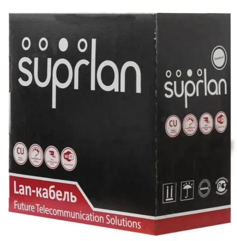 Кабель SUPRLAN Standard UTP 4 пары, Кат.5e, внешний, черный,трос, 305м