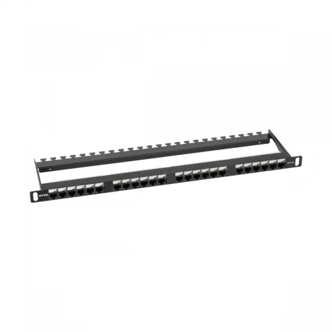 Патч-панель NTSS PREMIUM 0.5U 24 порта RJ45 UTP cat.5е, Dual IDC с задним кабельным органайзером