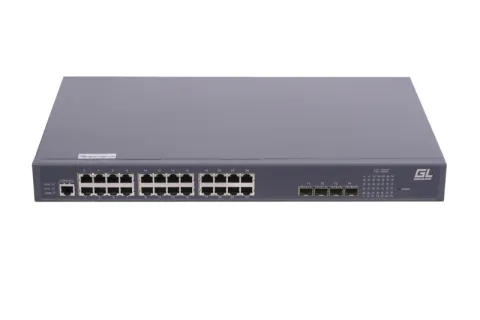 GL-SW-G204-28P Управляемый коммутатор L2+ Stack POE 24 BASE-TX 10/1001000Mb/s POE, 4 1/10G SFP+, 1 Console. 1U 19", 400W NIKOMAX