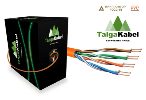 Кабель TaigaKabel U/UTP, 4×2, Cat.5е, CU, LSZH, НГ-(a) HF indoor, оранжевый, 0.46 жила, 305м