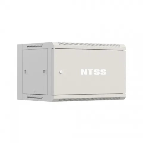 Шкаф настенный телекоммуникационный NTSS W 6U 600х600х370мм, 2 профиля 19, дверь сплошная металл, боковые стенки съемные, разобранный, серый RAL 7035