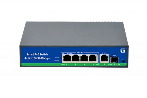 Коммутатор ST-S42POE, (4G/1G/1S/65W) , Switch POE 4-х портовый