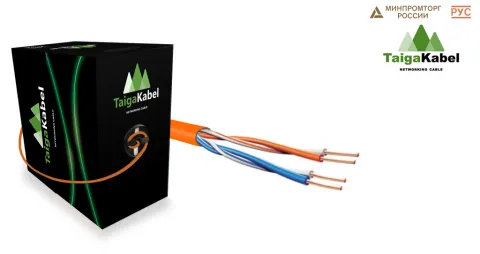 Кабель TaigaKabel U/UTP, Cat.5e, нг-(А)LS 2х2х0,46-0,52, CU, Solid, INDOOR, RC, Оранжевый, бухта 305 м