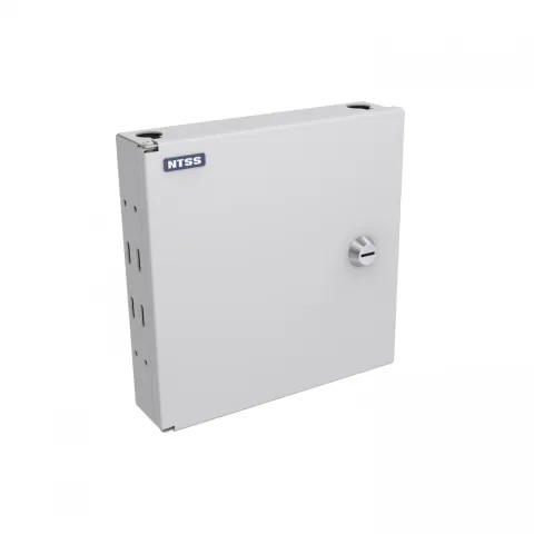 Кросс NTSS оптический настенный Мини, укомплектованный, 8 портов LC/UPC duplex, 50/125 мкм ОМ4 (сплошная панель, ложемент, пигтейлы, КДЗС, адаптеры) серый RAL 7035