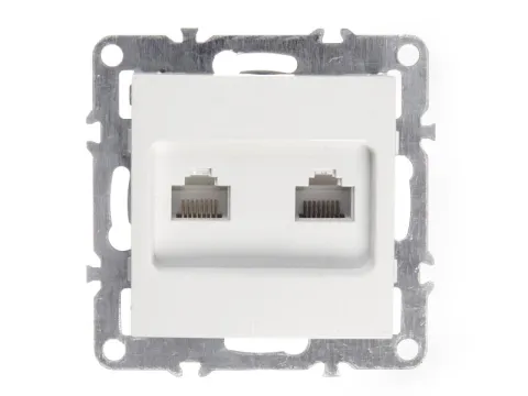 Компьютерная розетка двойная RJ45+ RJ45 в рамку, cat.5e, неэкранированная, пластик, IP20, (в 2-3-4 постовых рамках порты расположены вертикально) цвет белый NETKO Optima Electric