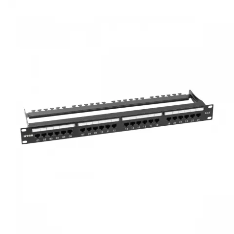 Патч-панель NTSS PREMIUM 1U 24 порта RJ45 UTP cat.6, AL, DUAL IDC, с органайзером
