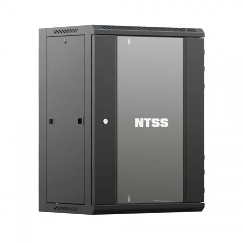 Шкаф настенный телекоммуникационный NTSS W 15U 600х450х770мм, 2 профиля 19, дверь стеклянная, боковые стенки съемные, задняя стенка, разобранный, черный RAL 9005