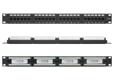 Патч-панель 19", 1U, 24 порта, Кат.5e, RJ45/8P8C, 110/KRONE, T568A/B, неэкранированная, ULAN