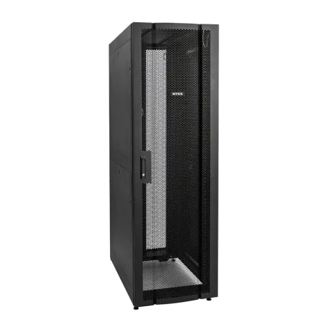 Шкаф напольный серверный NTSS ПРОЦОД DS-L 42U 800х1200мм, двойные боковые стенки, панель потолка с щеточными вводами, двери перфорированная и перфорированная двухстворчатая, без панели пола, регулируемые опоры, ролики, черный RAL 9005