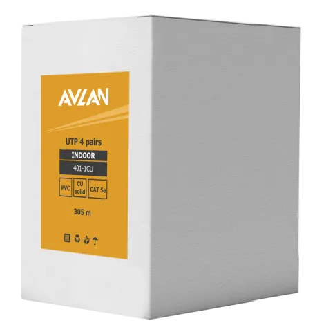 Кабель AVLAN, U/UTP 4 пары, 24AWG, кат.5e, 305 м