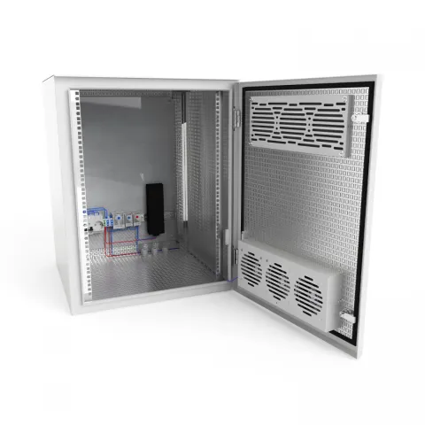 Шкаф настенный климатический NTSS WT 15U (ШхВхГ) 600x770x350 мм, 4 профиля 19, с обогревом 100W и вентиляцией, IP55, серый RAL 7035